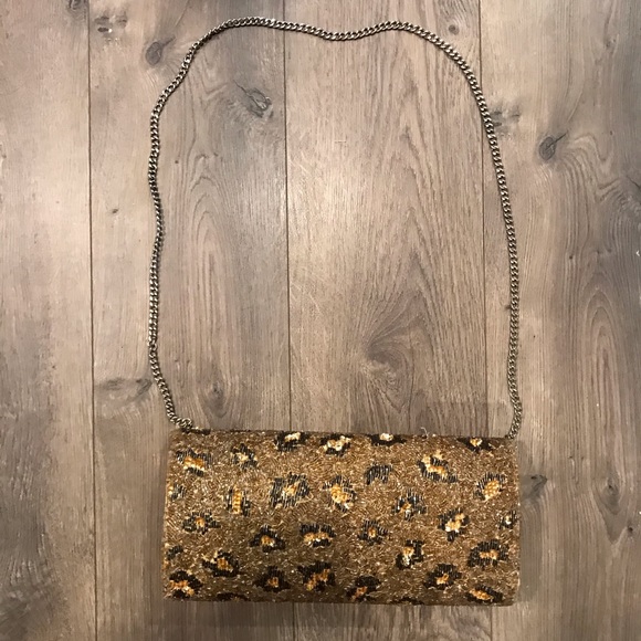 Retro Golden Leopard Beaded Clutch w/ chain strap - Picture 10 of 10